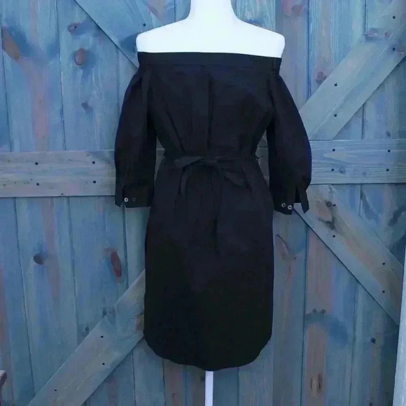 Black Theory Off the Shoulder Poplin Dress Belt Size 6 Small - Picture 6 of 10
